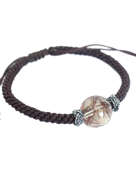 天然钛晶手链黄发晶圆珠散珠