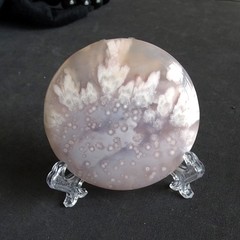 水玉冰魄天然樱花玛瑙圆片 圆盘把玩 原石扁片手把件 小摆件实物