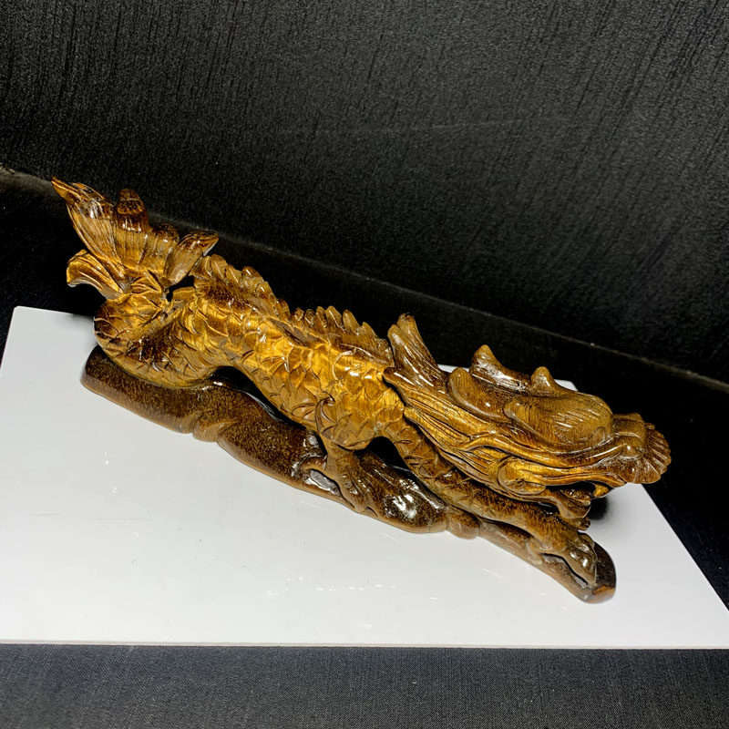 天然黄虎石雕刻生肖龙摆件
