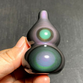 小葫芦手把件天然黑曜石彩虹眼葫芦摆件原石富贵胖葫芦把玩紫绿8