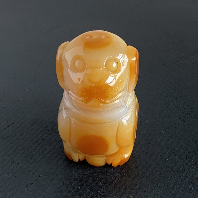 水玉冰魄天然玛瑙雕刻生肖狗摆件十二生肖小狗把玩手把件礼品实物