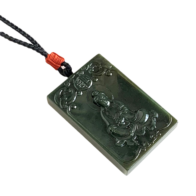 水玉冰魄天然和田玉吊坠碧玉雕刻观音项链方牌大平安无事牌毛衣链