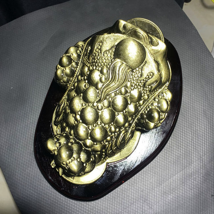 水玉冰魄天然金曜石三角蟾摆件 猫眼效应三足金蟾家居摆饰财气