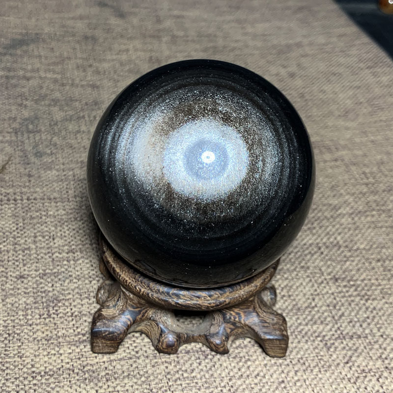 天然银曜石球摆件黑曜石实物送座