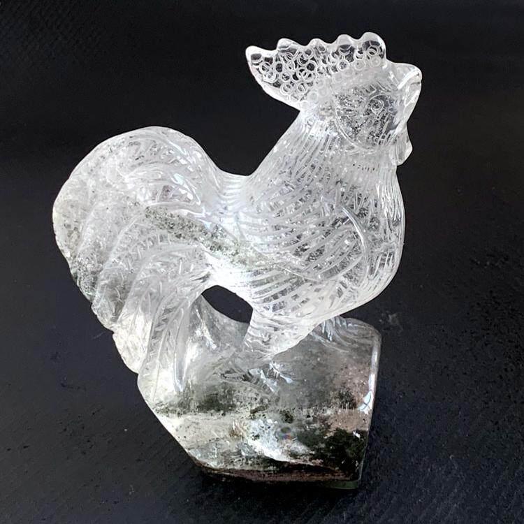 天然绿幽灵雕刻公鸡摆件 水晶摆饰雄鸡手把件异像水晶生肖实物