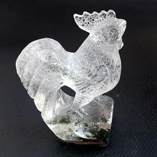 天然绿幽灵雕刻公鸡摆件 水晶摆饰雄鸡手把件异像水晶生肖实物