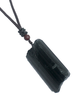 天然黑碧玺晶柱原石吊坠