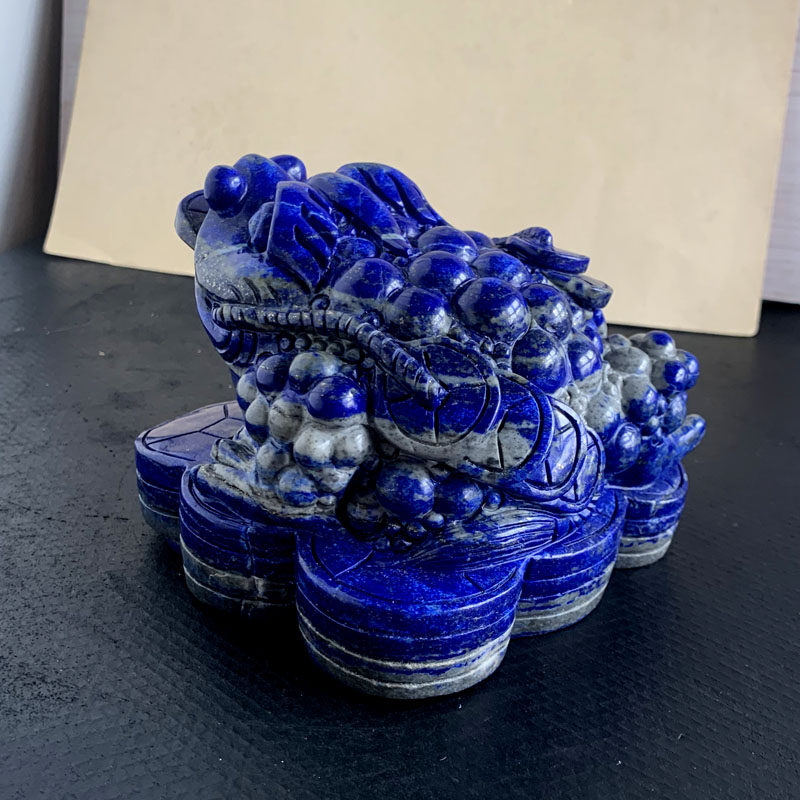 天然青金石金蟾摆件雕刻三角蟾