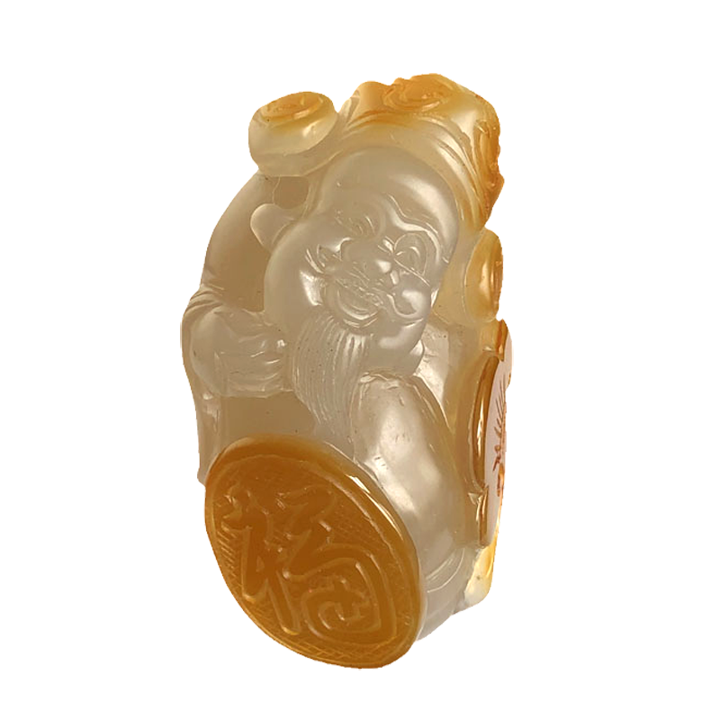 天然玛瑙雕刻把玩寿星财神玉髓
