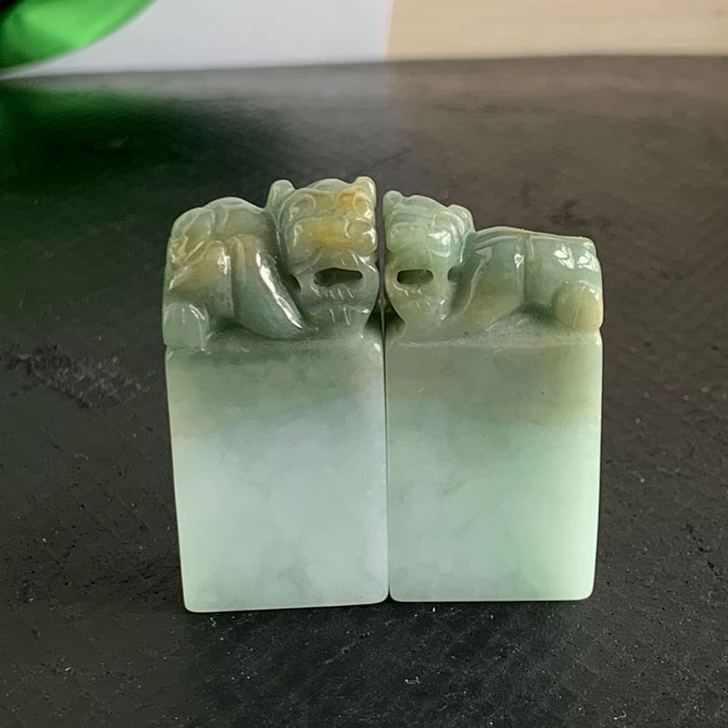 一对貔貅印章天然翡翠A货雕刻长方章闲章私章姓名书画风水章实物