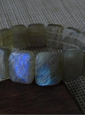 水玉冰魄天然月光石手排 蓝光彩光灵动光 晶体不错颗颗带光女款