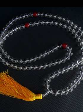 天然白水晶背云佛珠手链