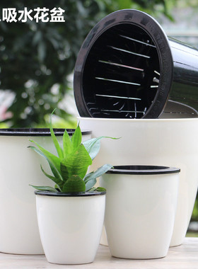 懒人自动吸水花盆树脂塑料花盆绿萝盆花卉种植水培盆水土混养套盆