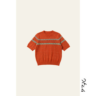 早春钩花T恤615391 羊毛混纺镂空拼花女装