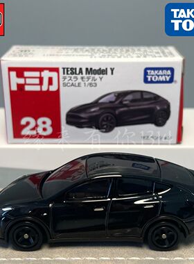 日本进口TAKARA多美卡红白盒系列 28号特斯拉Model Y合金模型摆件