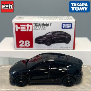 日本进口TAKARA多美卡红白盒系列 28号特斯拉Model Y合金模型摆件