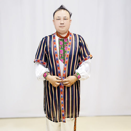 新疆维吾尔族舞蹈演出服装服饰广场舞舞台长上衣外挂男装袷袢马甲