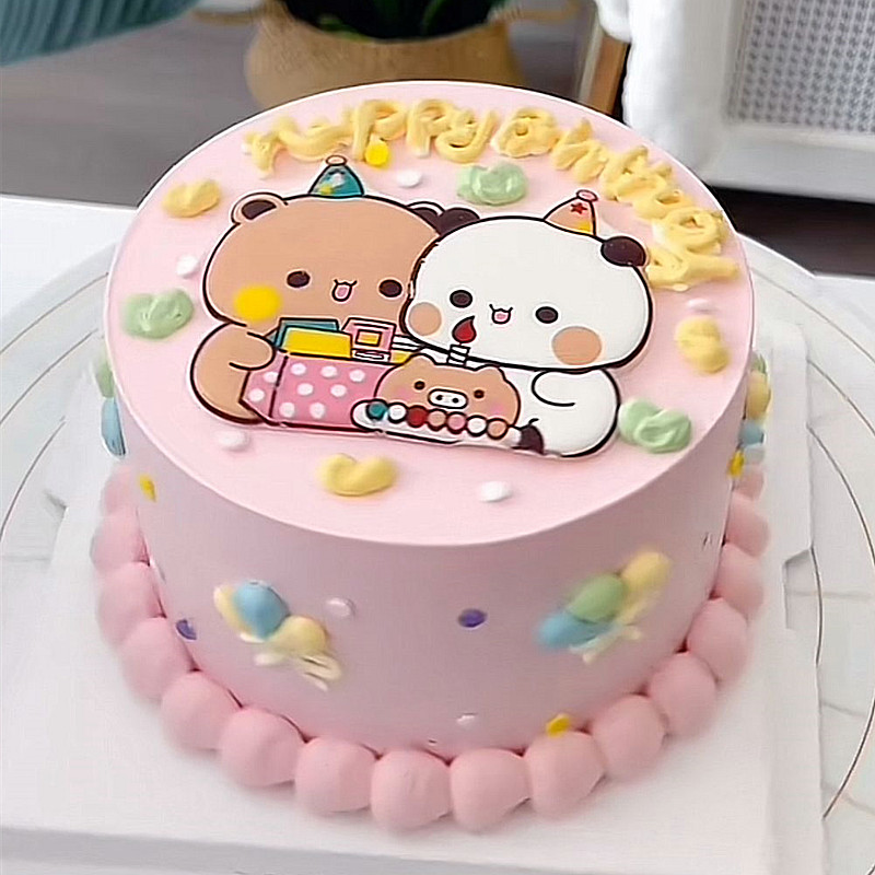 一二布布小红书同款情人节情侣卡通巧克力线条狗烘焙生日蛋糕装饰