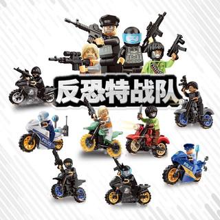 反恐特战队乐警察特警摩托积木小颗粒高儿童益智拼装小颗粒男孩