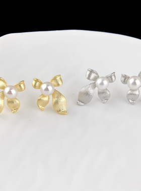 新款纯银耳钉 K金工艺（适配珍珠4.5-5mm）