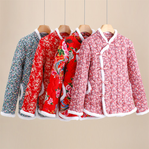花棉袄女夹棉盘扣碎花棉服