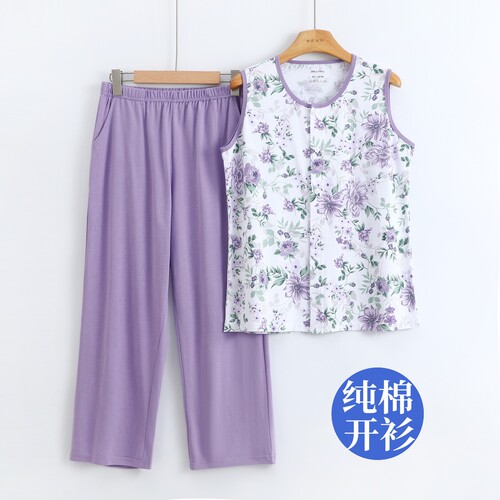 纯棉开衫直筒裤妈妈睡衣家居服