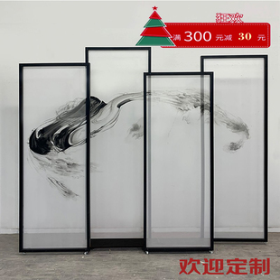 铝合金屏风发光屏风丝绢画屏风带灯亮屏灯屏纱画隔断灯带屏风厂家