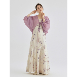 上衣两件套超仙度假仙女大摆长裙 罩衫 签儿新中式 水墨吊带裙蝙蝠袖