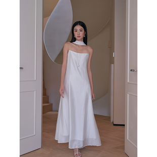 签儿莱赛尔飘带法式 吊带长裙 极简小众吊带连衣裙超仙绝美气质无袖