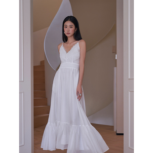 签儿醋酸法式 高级感蕾丝花边收腰连衣裙气质绝美度假吊带裙仙女裙