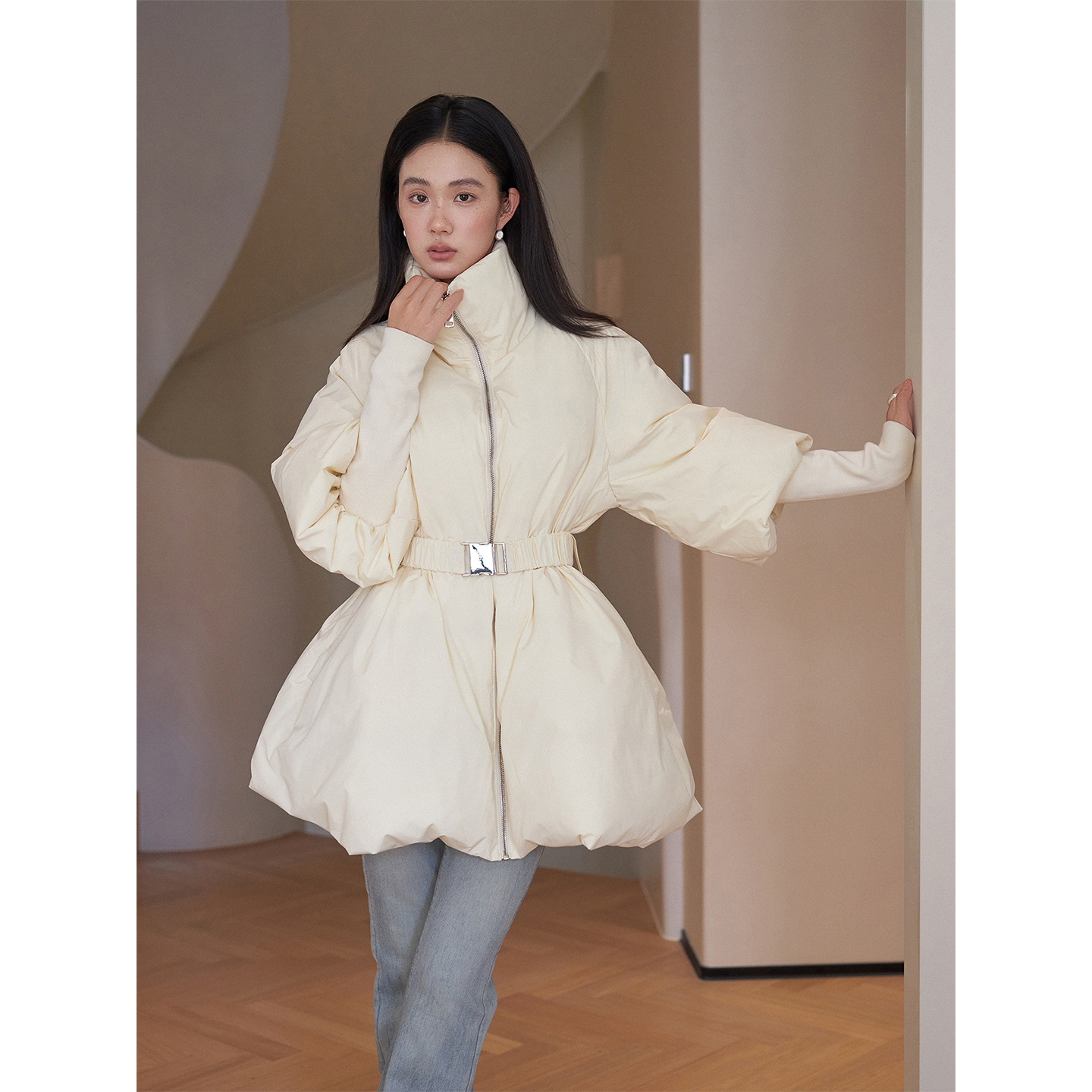 签儿新品花苞收腰大摆羽绒服