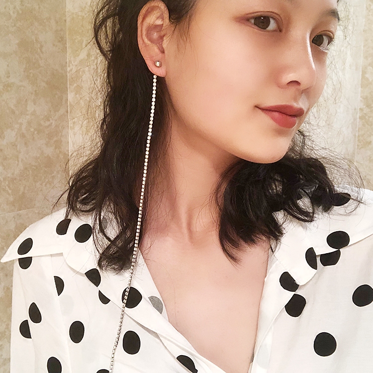 欧韩网红同款潮人个性长款耳环欧美简约闪钻满钻线条流苏耳线耳坠