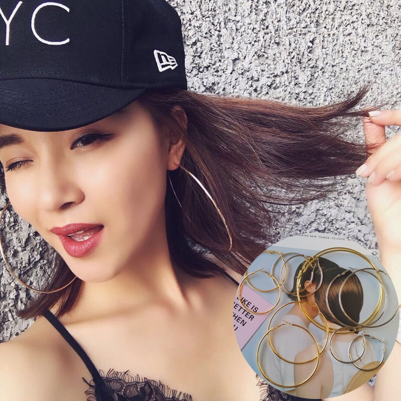 欧美水原希子GD网红同款韩国女大耳环简约复古夜店夸张圆圈耳圈