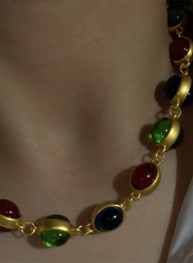 欧韩彩色宝石金属项链