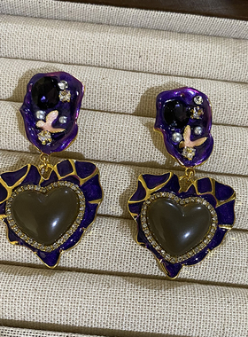 欧美夸张紫色大爱心特色美拉德耳饰女士高级感轻奢超美耳环耳针
