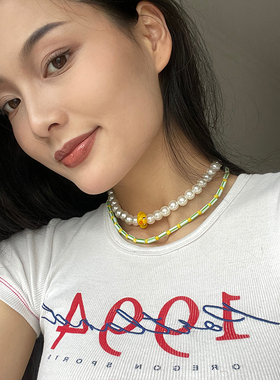 欧韩合成珍珠小黄鸭女原创项链