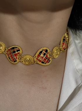 欧韩爱心人头金色金属女项链