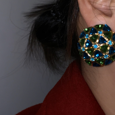 中古宫廷复古风绿宝石耳钉