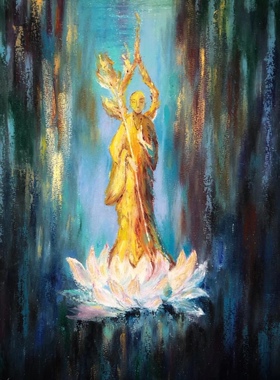 张小甜手绘佛像画像 地藏王菩萨 油画棒作品 画芯8开 仅此一幅