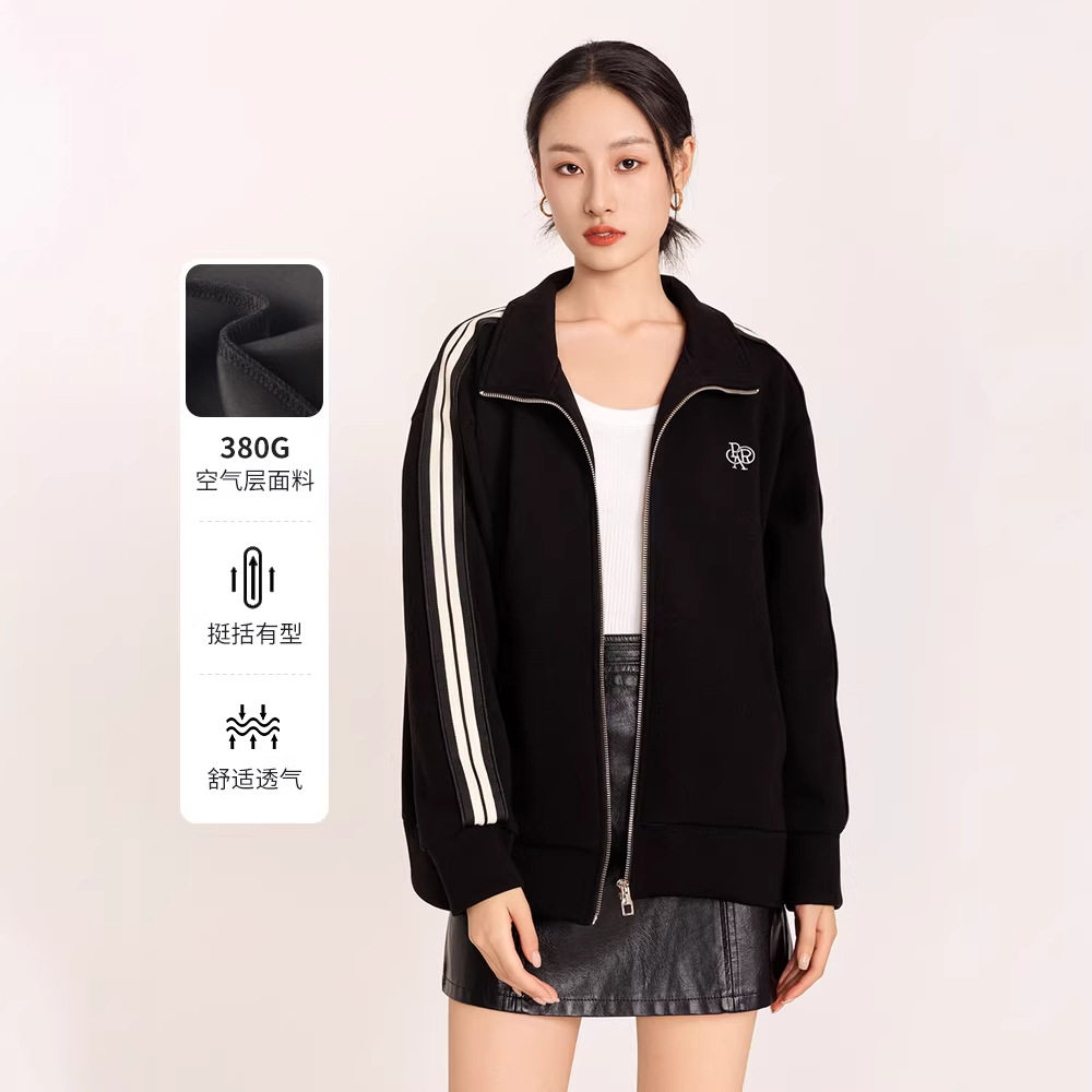 CT立领拉链卫衣休闲棒球服外套女春秋新款时尚宽松加绒夹克开衫