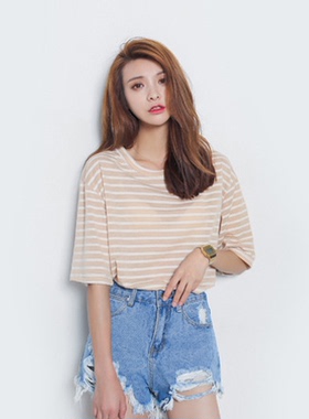 EAL韩国东大门夏季女装条纹短袖女t恤韩版短袖上衣A18
