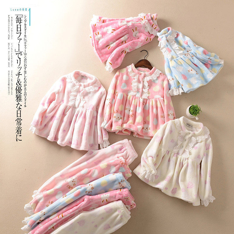 女童家居服套装珊瑚绒睡衣冬季