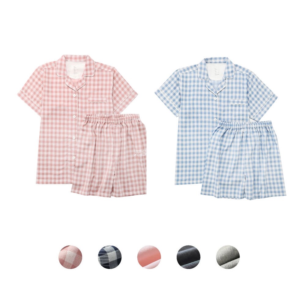 TY短袖短裤双层纱织睡衣套装女夏棉无侧缝日式良品情侣家居服
