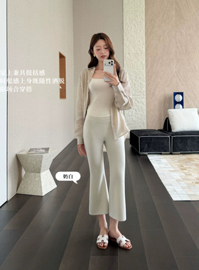 SY夏季糯叽叽莫代尔八分喇叭裤显瘦遮肉修身外穿休闲裤女31099#