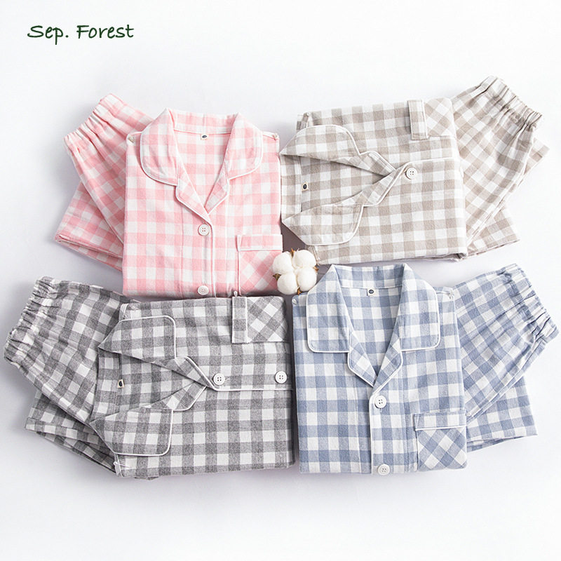 JY秋季新品全棉磨毛格纹单股绒布家居服 亲子款男女童睡衣套装