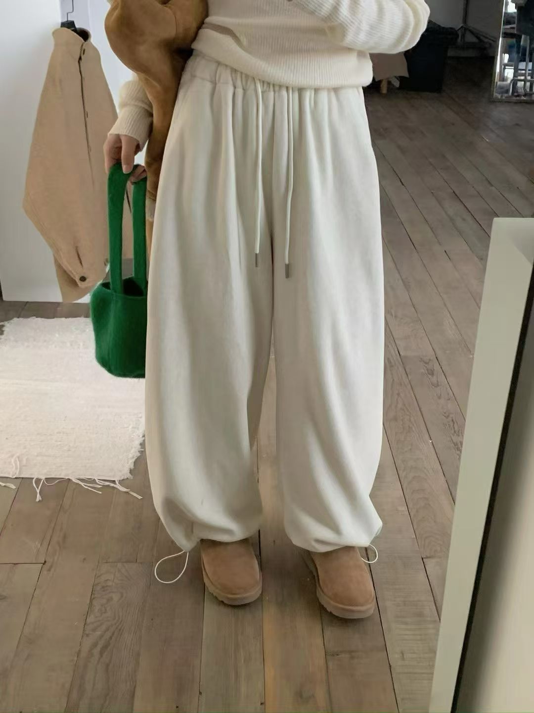 云柔阔腿卫裤加绒加厚秋冬韩版宽松显瘦百搭松紧腰休闲裤女阔腿裤