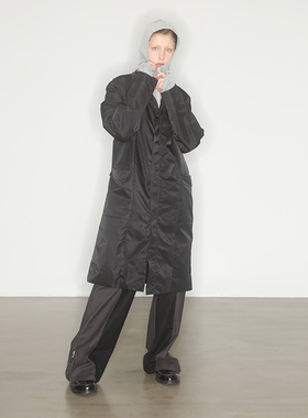 AXYPAGES轻质棉尼龙立翻领oversize风衣大衣长袖外套休闲百搭黑色