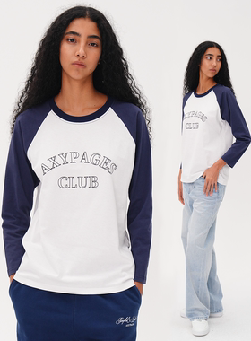 AXYPAGESsimple系列拼色印花插肩袖简约日常百搭休闲上衣长袖T恤