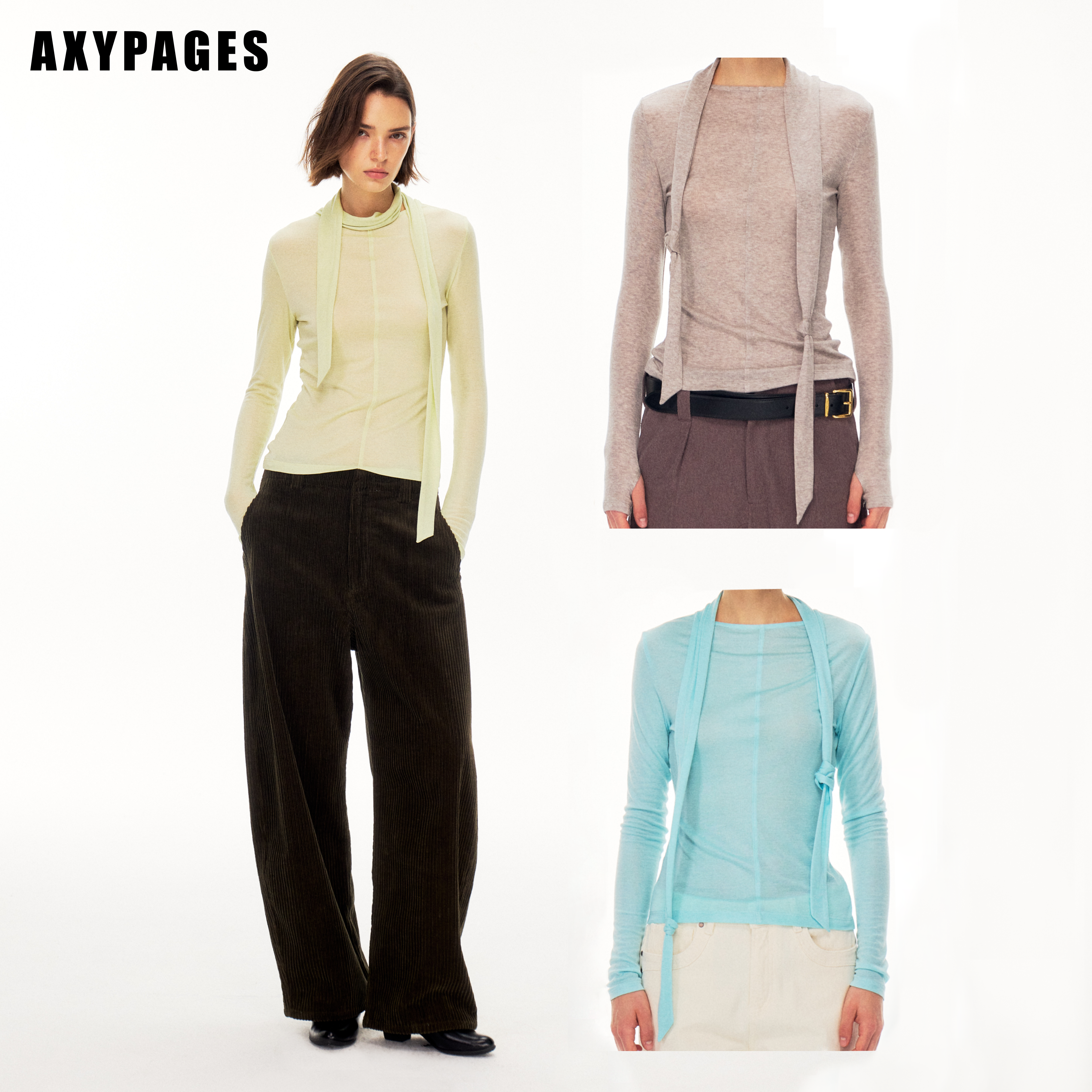 AXYPAGES多色飘带羊毛针织上衣