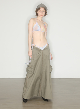 AXYPAGES 渐变缎面光泽感三角杯比基尼泳衣女露背绑带分体式泳衣